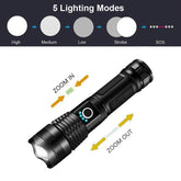 Powerful XHP70 Flashlight 5 ModesUSB Rechargeable Zoom Led Torch Lantern-TI00761-Veeddydropshipping